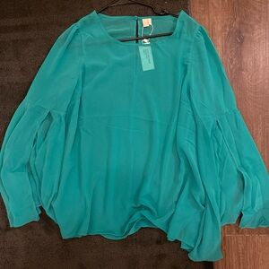 H&M Teal Sheer Long-Sleeve Flowing Blouse